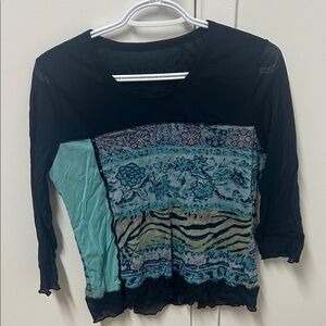Elegant Black and Blue Women's Long Sleeve Top